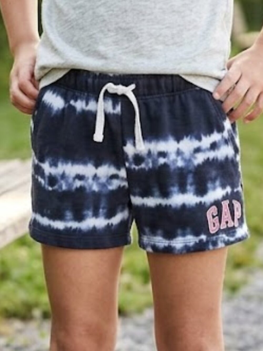 NEW Gap Kids Logo Tie Dyed Navy Pull On Pocket Elastic Waist Gym Sport Short S 7